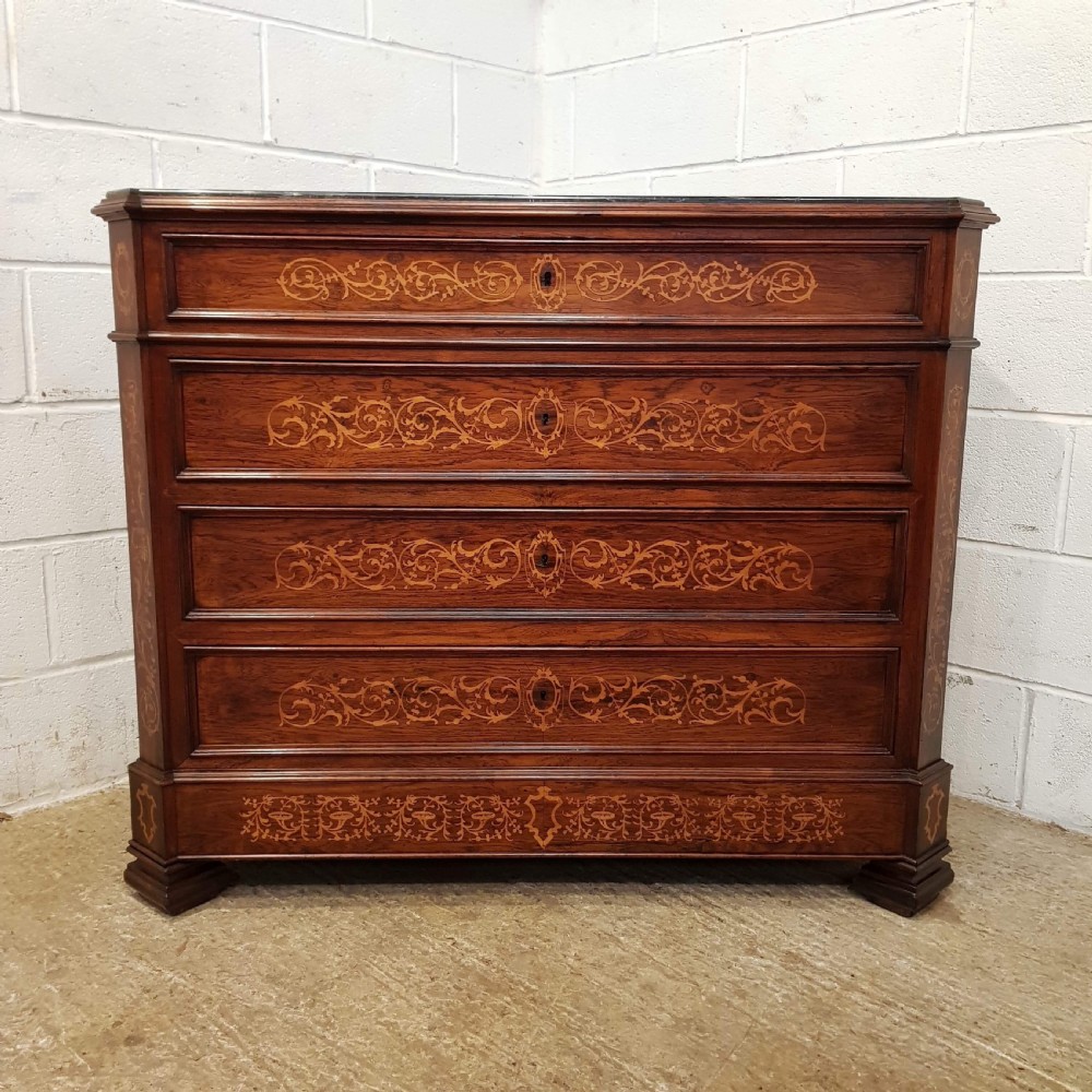 ANTIQUE LATE 19TH CENTURY INLAID ITALIAN WALNUT MARBLE TOP CHEST OF DRAWERS C1890 View V