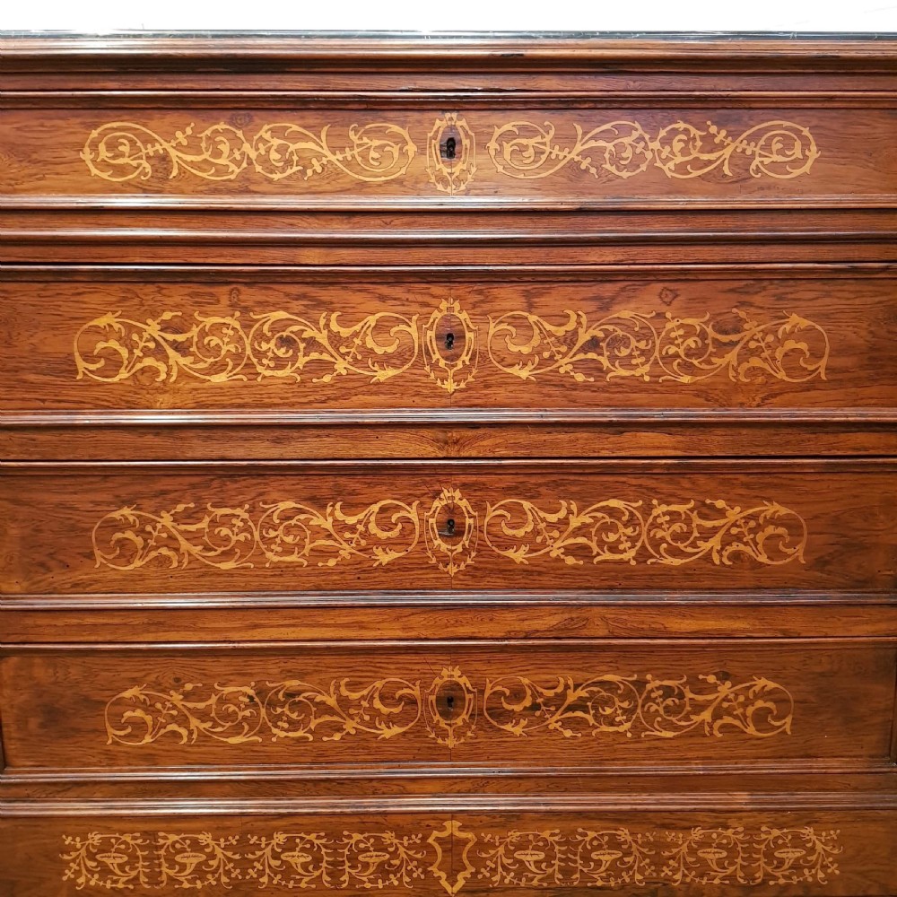 ANTIQUE LATE 19TH CENTURY INLAID ITALIAN WALNUT MARBLE TOP CHEST OF DRAWERS C1890 View VI