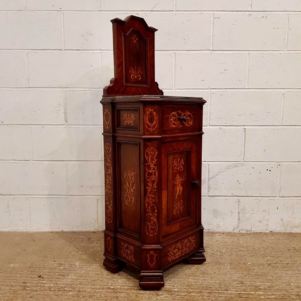 ANTIQUE PAIR LATE 19TH CENTURY INLAID ITALIAN WALNUT & MARBLE BEDSIDE CABINETS C1890 View II