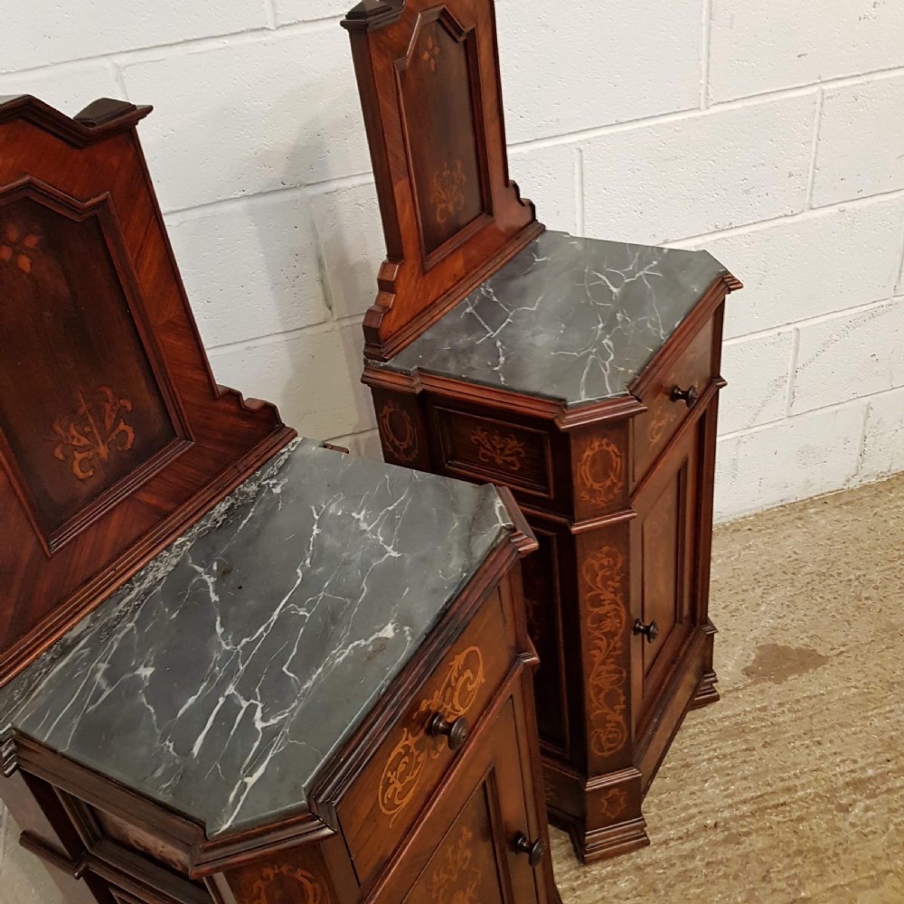 ANTIQUE PAIR LATE 19TH CENTURY INLAID ITALIAN WALNUT & MARBLE BEDSIDE CABINETS C1890 View IV