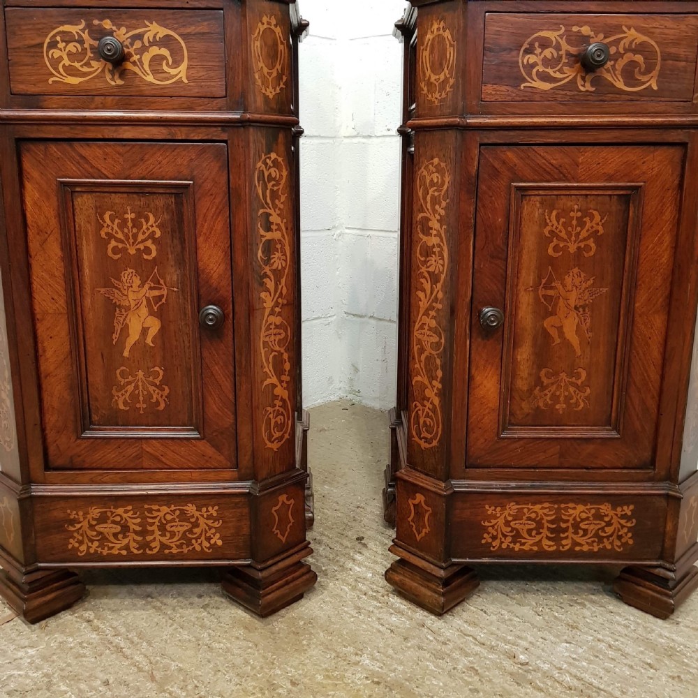 ANTIQUE PAIR LATE 19TH CENTURY INLAID ITALIAN WALNUT & MARBLE BEDSIDE CABINETS C1890 View VII