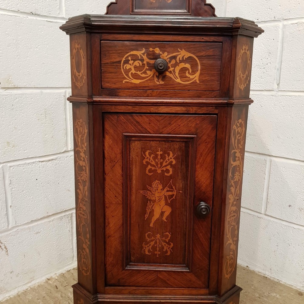 ANTIQUE PAIR LATE 19TH CENTURY INLAID ITALIAN WALNUT & MARBLE BEDSIDE CABINETS C1890 View VIII