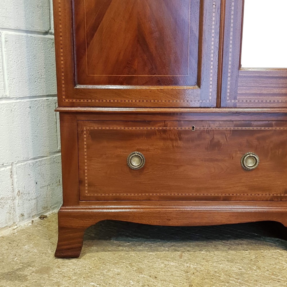 ANTIQUE EDWARDIAN INLAID MAHOGANY TRIPLE WARDROBE C1900 View VI
