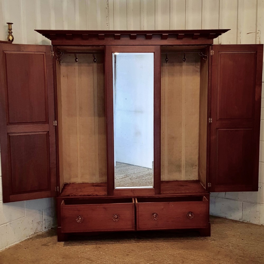 ANTIQUE ARTS & CRAFTS WALNUT TRIPLE WARDROBE C1890 View V