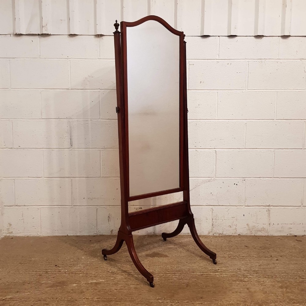 ANTIQUE EDWARDIAN MAHOGANY CHEVAL MIRROR C1900