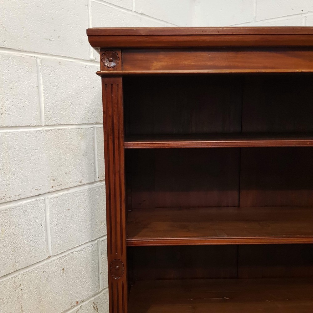 ANTIQUE LATE VICTORIAN MAHOGANY OPEN BOOKCASE C1890  View V
