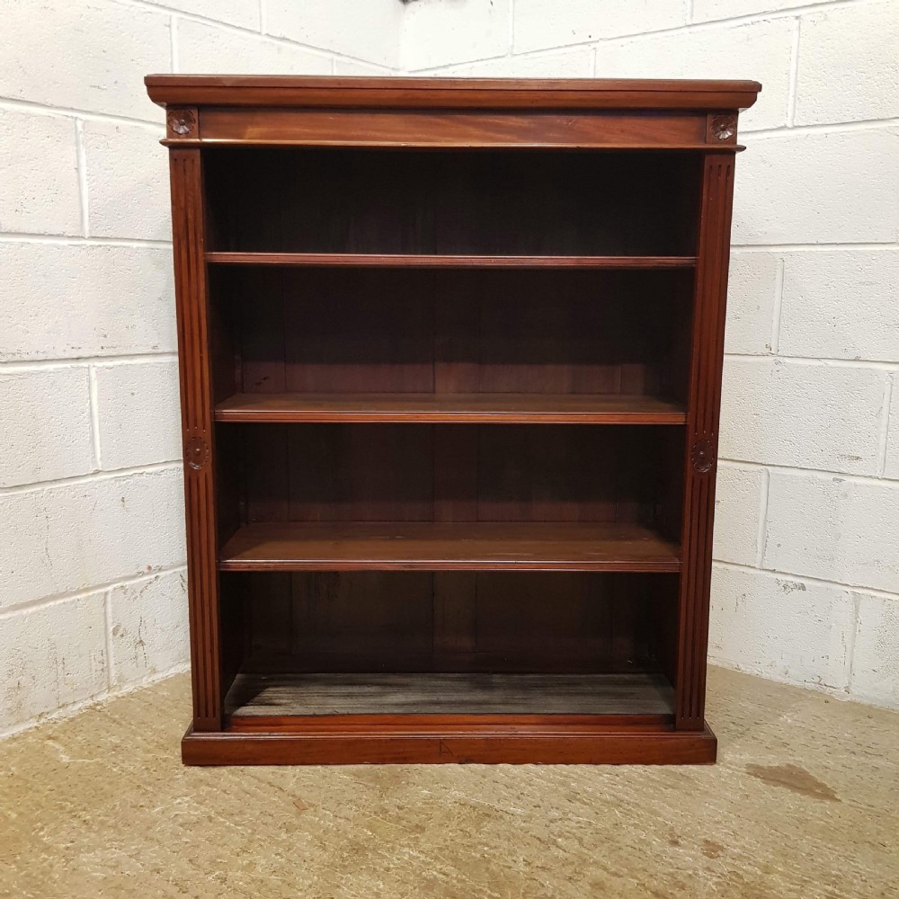 ANTIQUE LATE VICTORIAN MAHOGANY OPEN BOOKCASE C1890  View VI