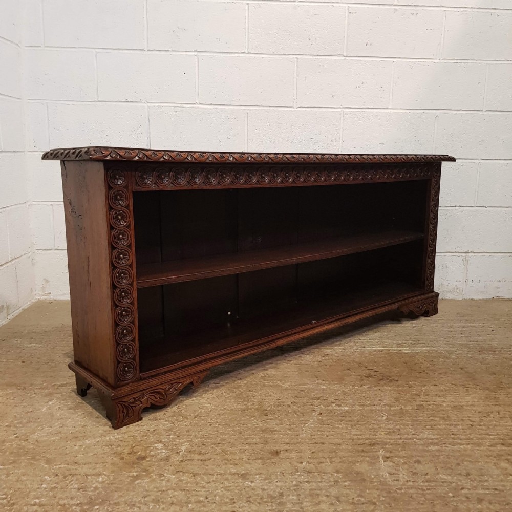 ANTIQUE VICTORIAN 5ft.6” LONG CARVED OAK LOW OPEN BOOKCASE C1880