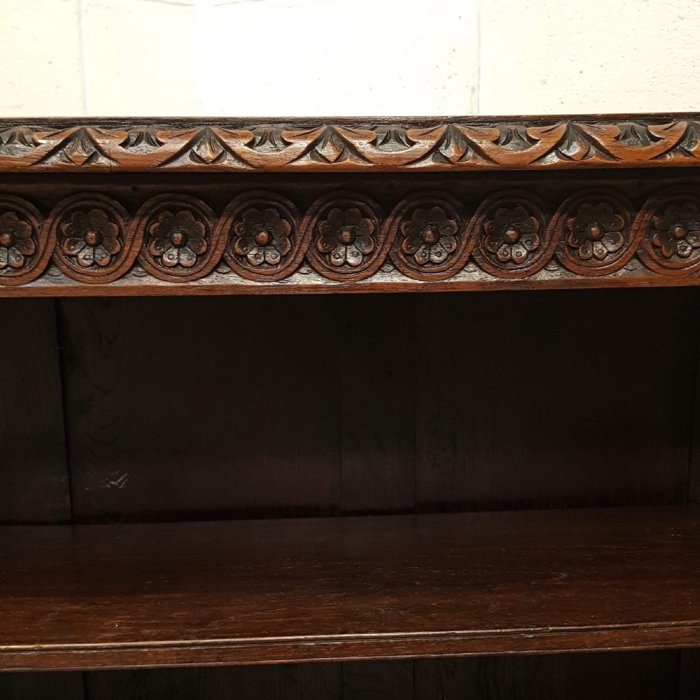 ANTIQUE VICTORIAN 5ft.6” LONG CARVED OAK LOW OPEN BOOKCASE C1880 View III