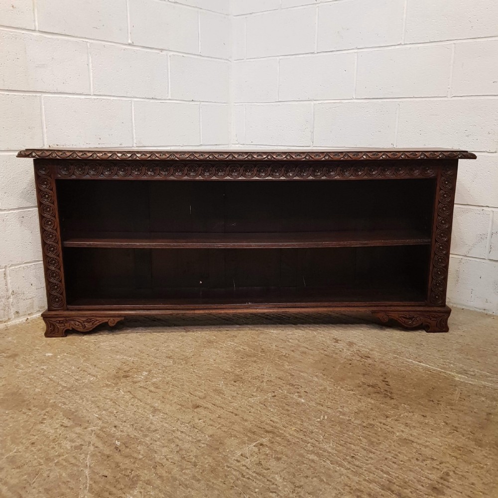 ANTIQUE VICTORIAN 5ft.6” LONG CARVED OAK LOW OPEN BOOKCASE C1880 View VI