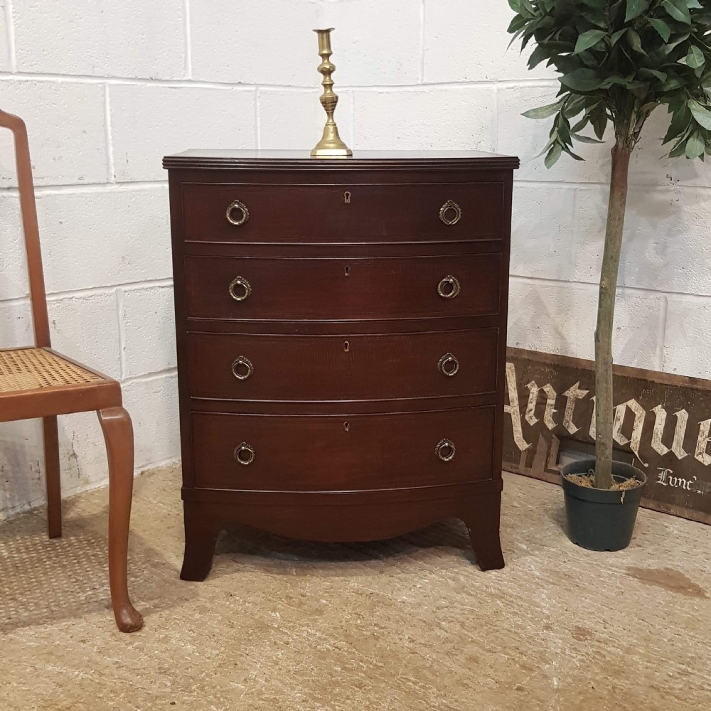 ANTIQUE EDWARDIAN MAHOGANY SMALL BOW FRONT CHEST OF DRAWERS C1900