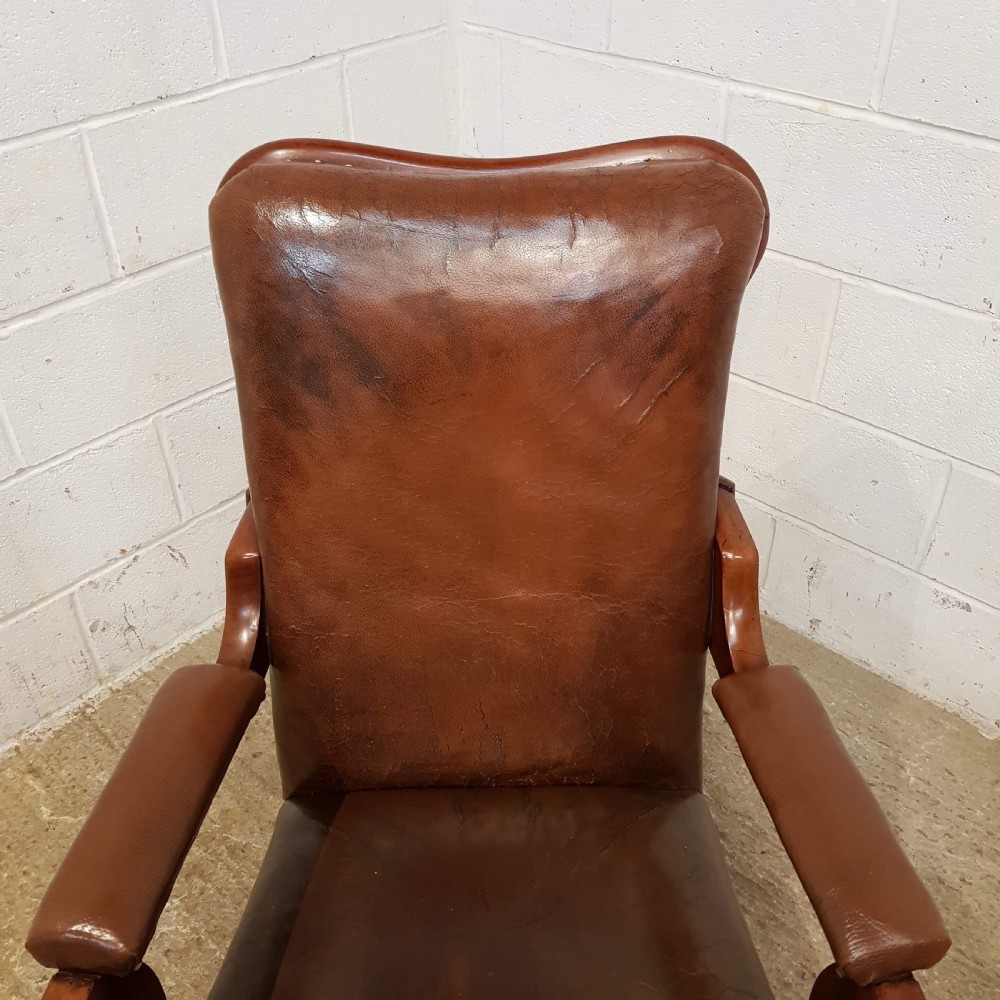ANTIQUE VICTORIAN MAHOGANY FRAMED BROWN LEATHER HIDE ARMCHAIR C1880 View II