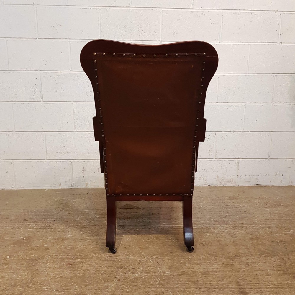 ANTIQUE VICTORIAN MAHOGANY FRAMED BROWN LEATHER HIDE ARMCHAIR C1880 View VI