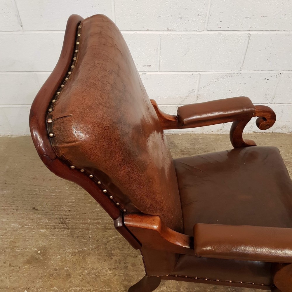 ANTIQUE VICTORIAN MAHOGANY FRAMED BROWN LEATHER HIDE ARMCHAIR C1880 View VII
