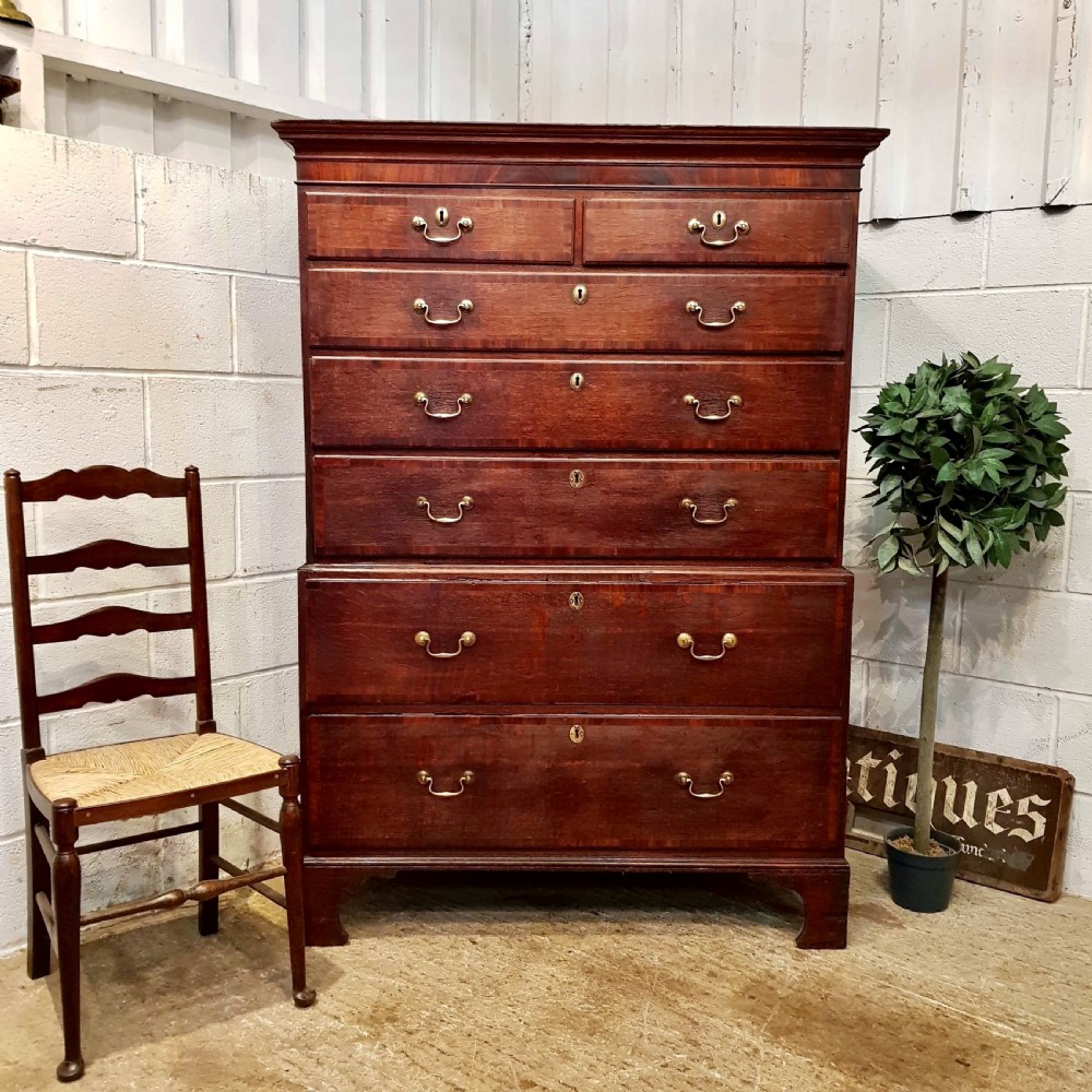 ANTIQUE 18TH CENTURY PERIOD OAK & MAHOGANY CHEST ON CHEST C1780