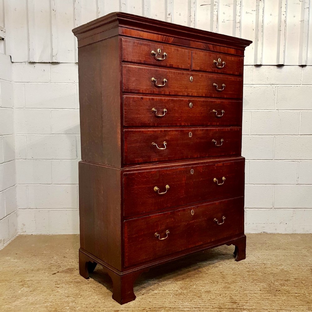 ANTIQUE 18TH CENTURY PERIOD OAK & MAHOGANY CHEST ON CHEST C1780 View II