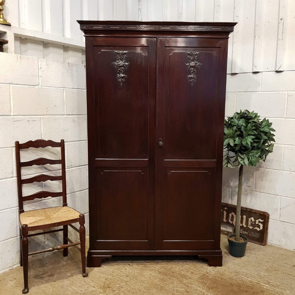 ANTIQUE EDWARDIAN CHIPPENDALE CUBAN MAHOGANY DOUBLE WARDROBE C1900