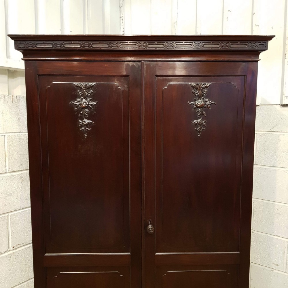ANTIQUE EDWARDIAN CHIPPENDALE CUBAN MAHOGANY DOUBLE WARDROBE C1900 View II