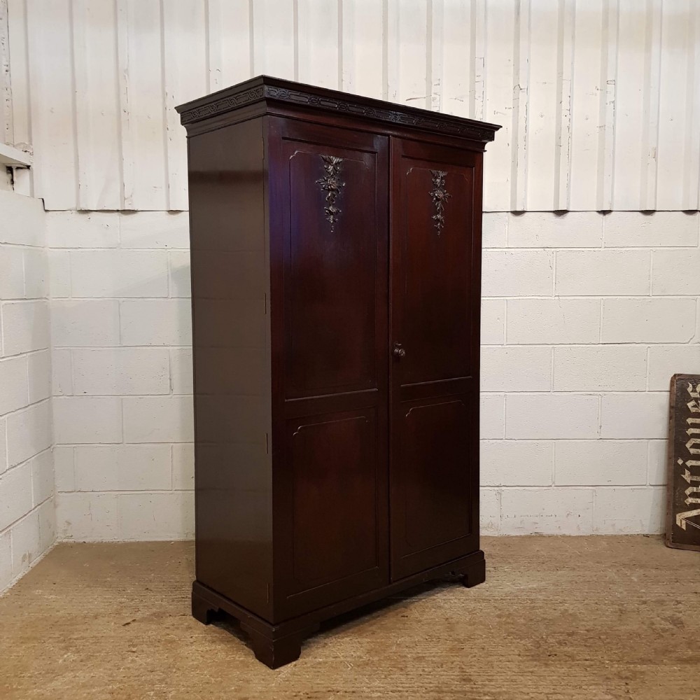 ANTIQUE EDWARDIAN CHIPPENDALE CUBAN MAHOGANY DOUBLE WARDROBE C1900 View IV