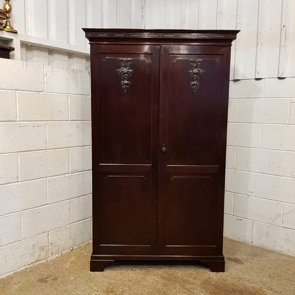 ANTIQUE EDWARDIAN CHIPPENDALE CUBAN MAHOGANY DOUBLE WARDROBE C1900 View V