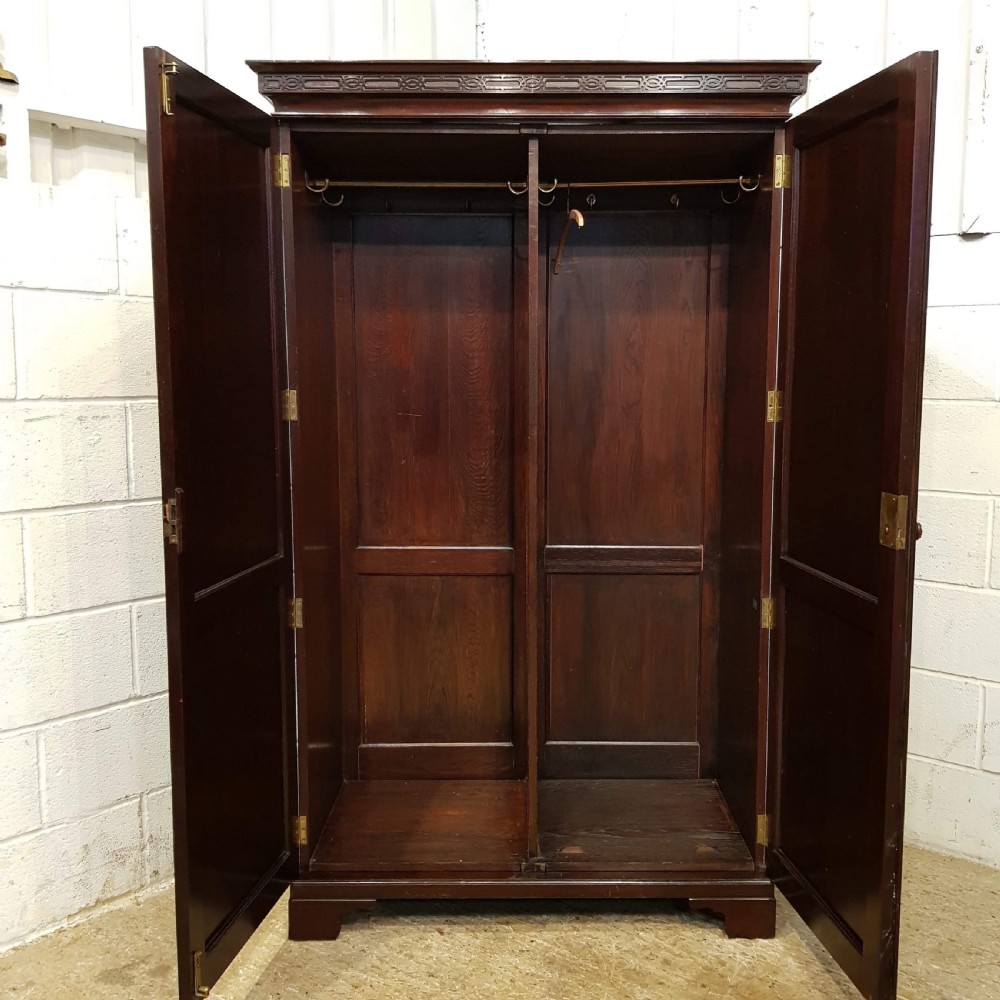 ANTIQUE EDWARDIAN CHIPPENDALE CUBAN MAHOGANY DOUBLE WARDROBE C1900 View VI