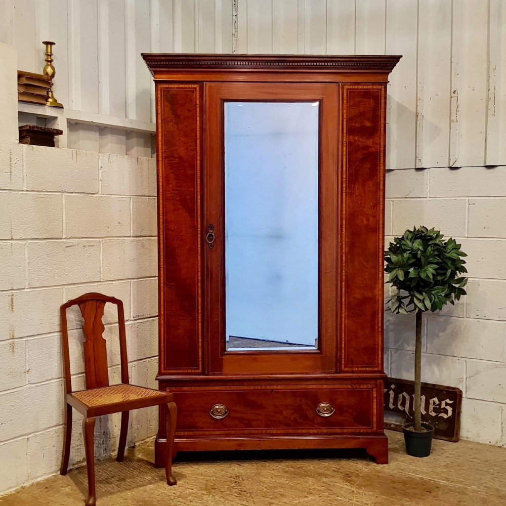 ANTIQUE EDWARDIAN REGENCY INLAID MAHOGANY SINGLE WARDROBE C1900