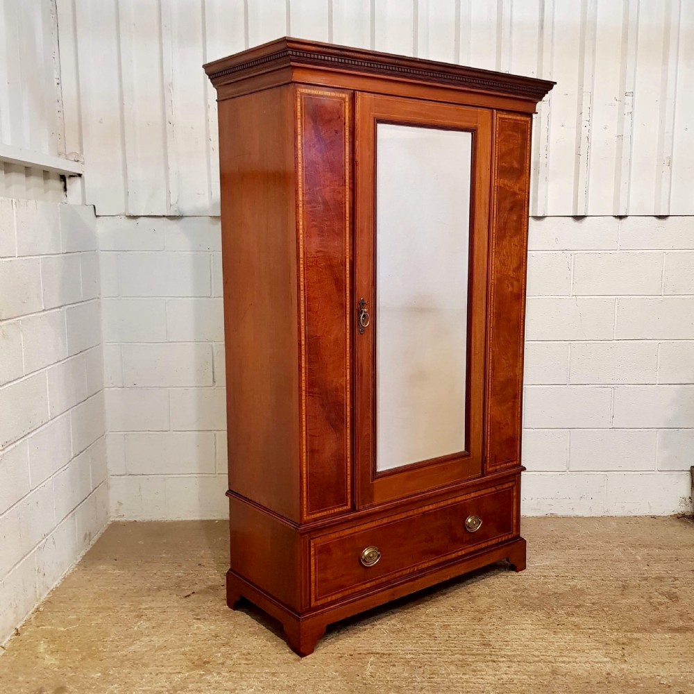 ANTIQUE EDWARDIAN REGENCY INLAID MAHOGANY SINGLE WARDROBE C1900 View IV