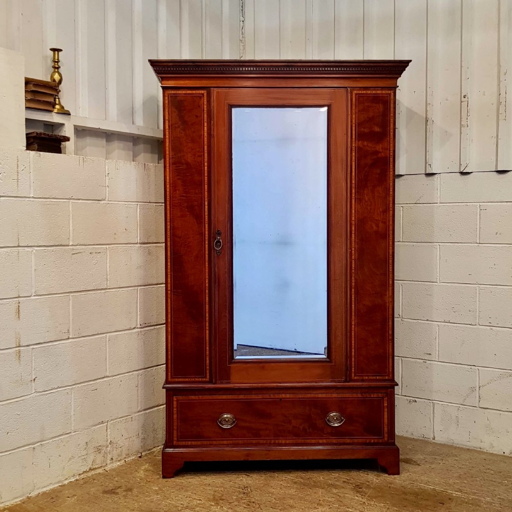 ANTIQUE EDWARDIAN REGENCY INLAID MAHOGANY SINGLE WARDROBE C1900 View V