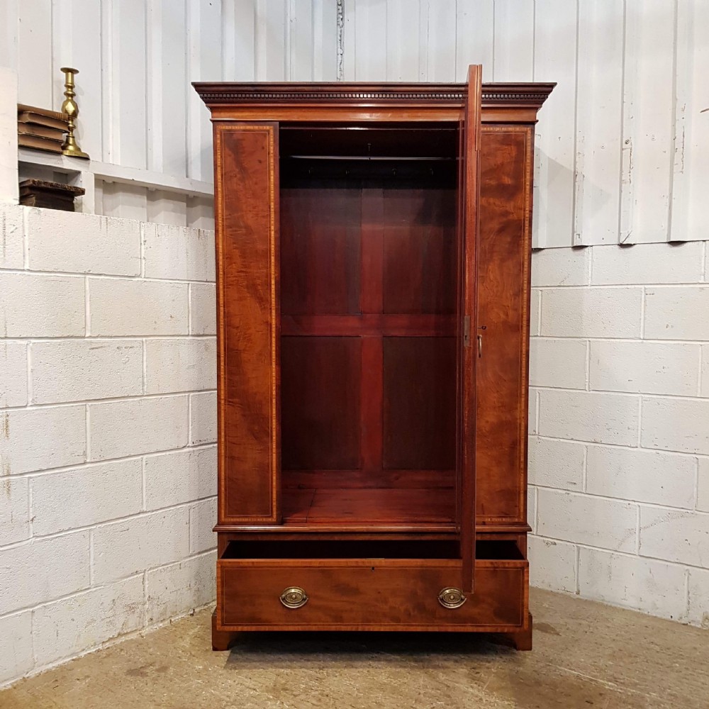 ANTIQUE EDWARDIAN REGENCY INLAID MAHOGANY SINGLE WARDROBE C1900 View VII