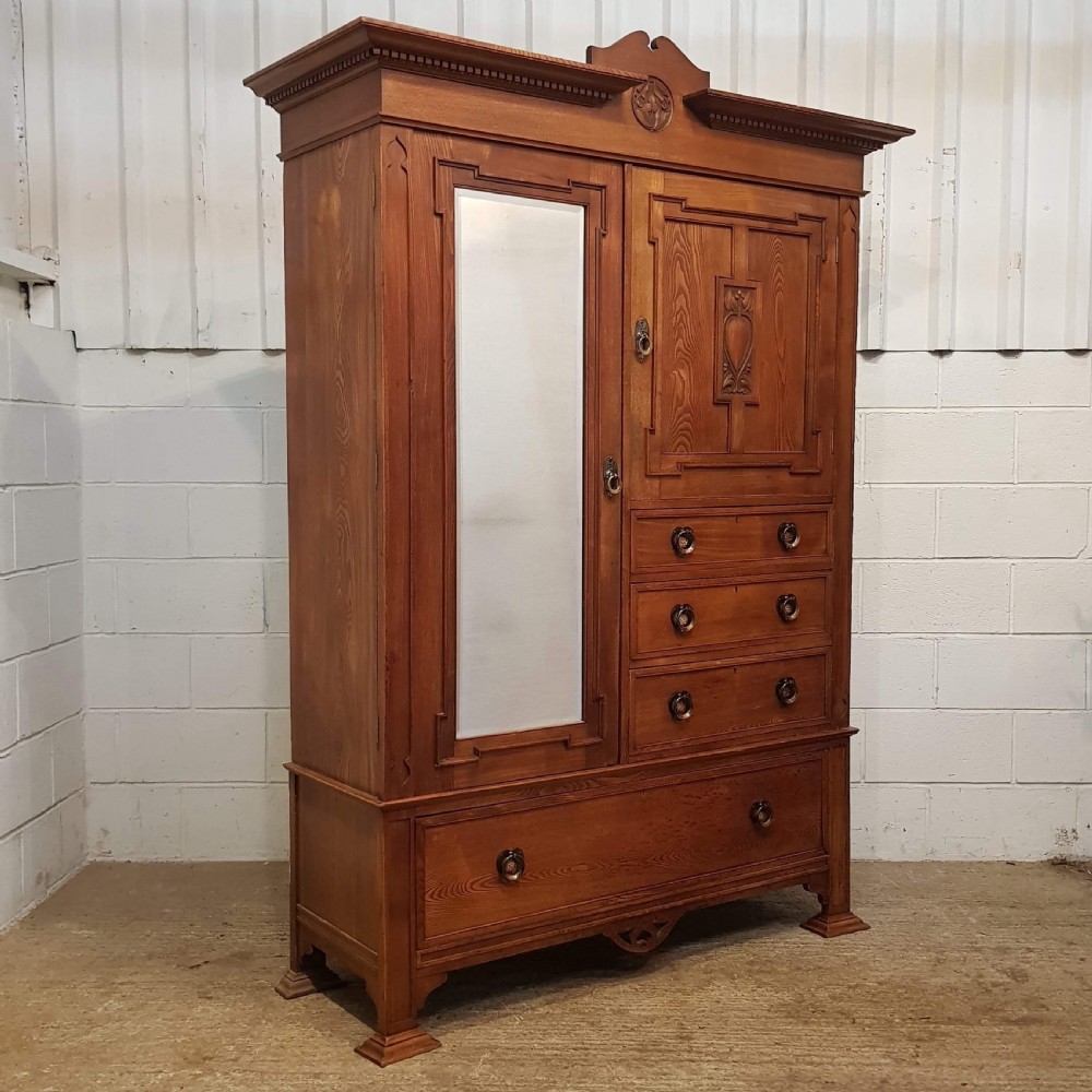 ANTIQUE ARTS & CRAFTS OAK COMBINATION WARDROBE C1890 View II