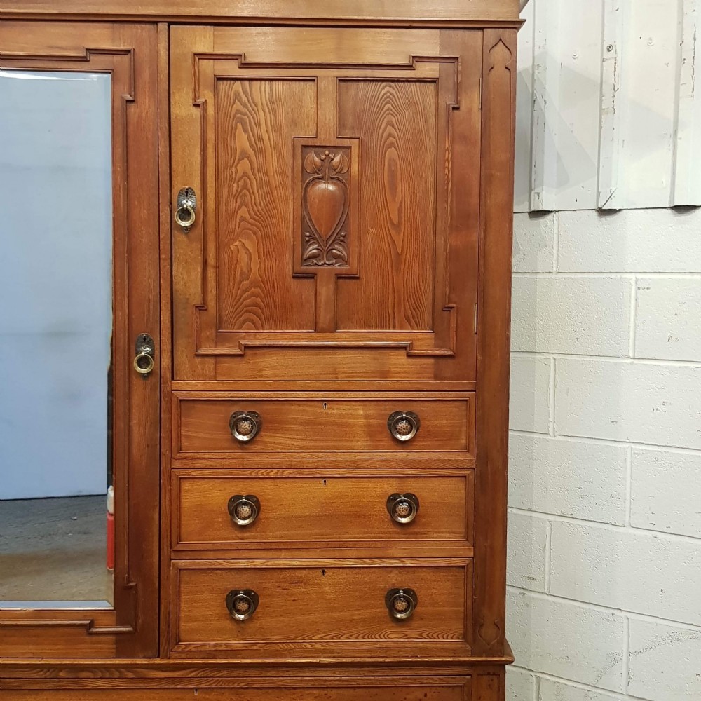 ANTIQUE ARTS & CRAFTS OAK COMBINATION WARDROBE C1890 View V