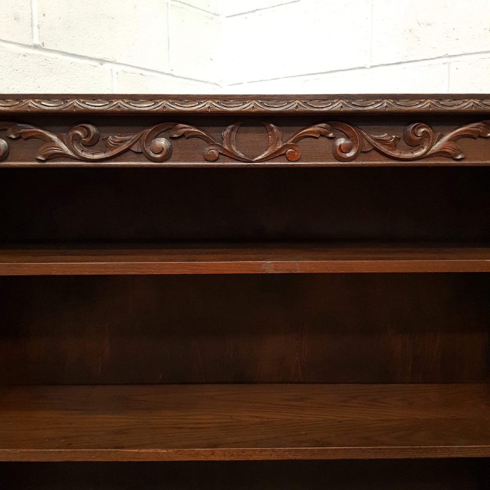 ANTIQUE EDWARDIAN CARVED OAK OPEN BOOKCASE C1900 View II