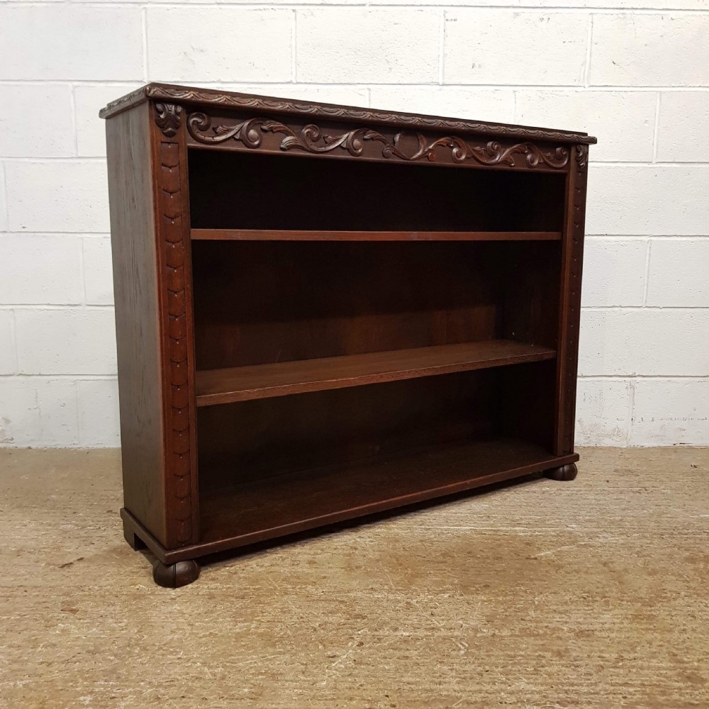 ANTIQUE EDWARDIAN CARVED OAK OPEN BOOKCASE C1900 View IV