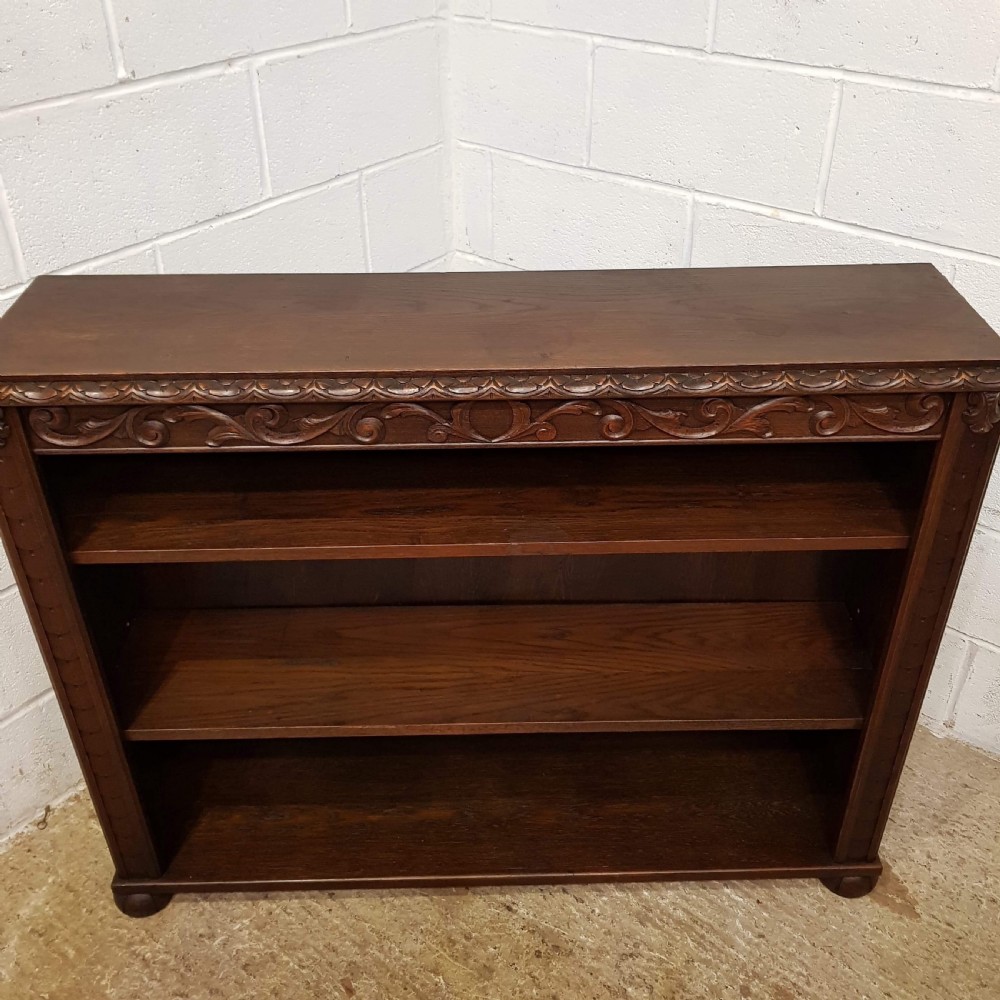 ANTIQUE EDWARDIAN CARVED OAK OPEN BOOKCASE C1900 View V