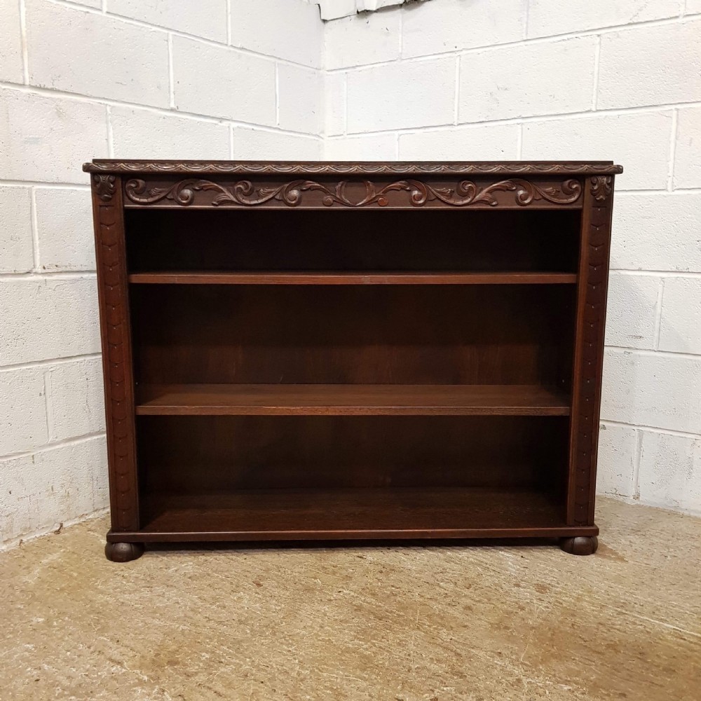 ANTIQUE EDWARDIAN CARVED OAK OPEN BOOKCASE C1900 View VI