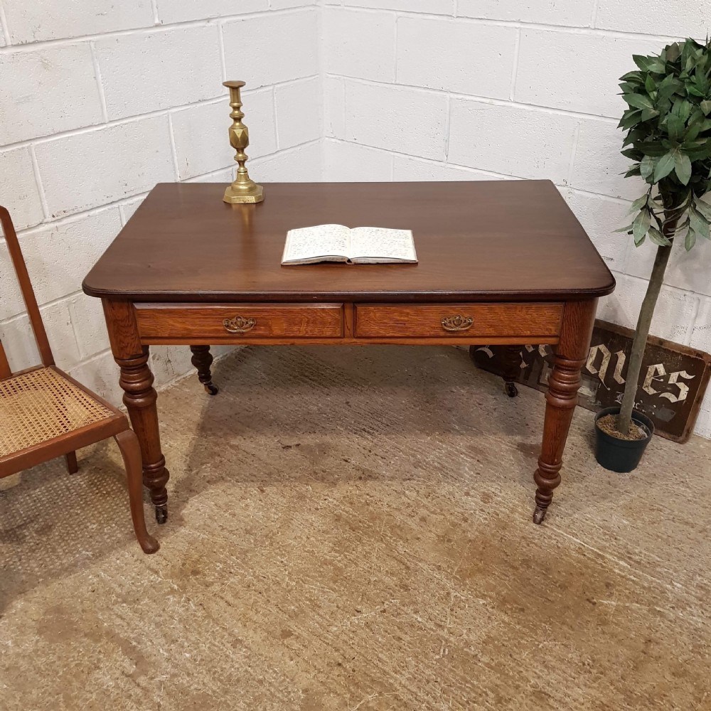 ANTIQUE VICTORIAN OAK WRITING DESK C1880 View VIII