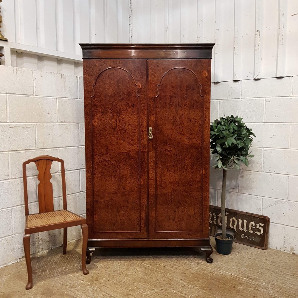 ANTIQUE BURR WALNUT SMALL DOUBLE WARDROBE C1920