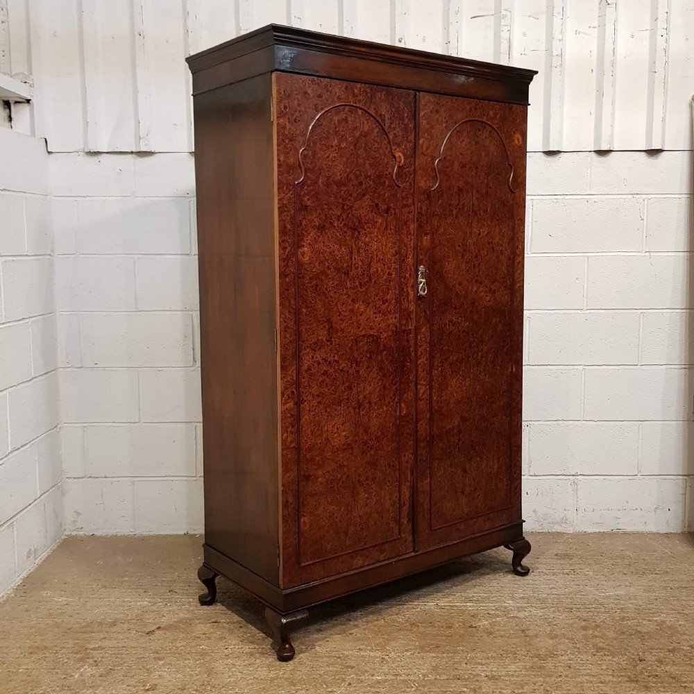 ANTIQUE BURR WALNUT SMALL DOUBLE WARDROBE C1920 View II