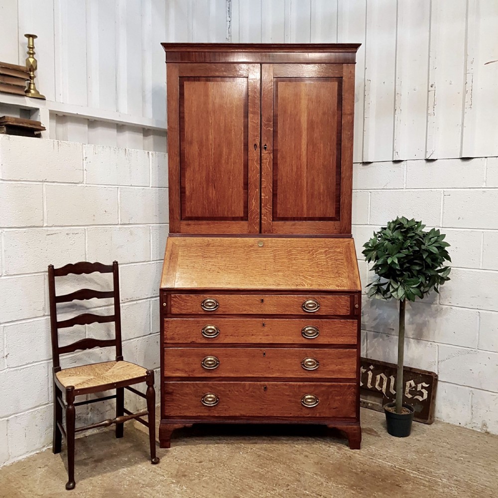 ANTIQUE 18TH CENTURY PERIOD OAK & MAHOGANY BUREAU BOOKCASE C1780