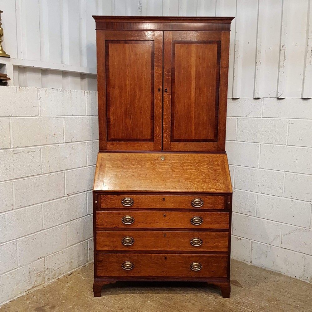 ANTIQUE 18TH CENTURY PERIOD OAK & MAHOGANY BUREAU BOOKCASE C1780 View II