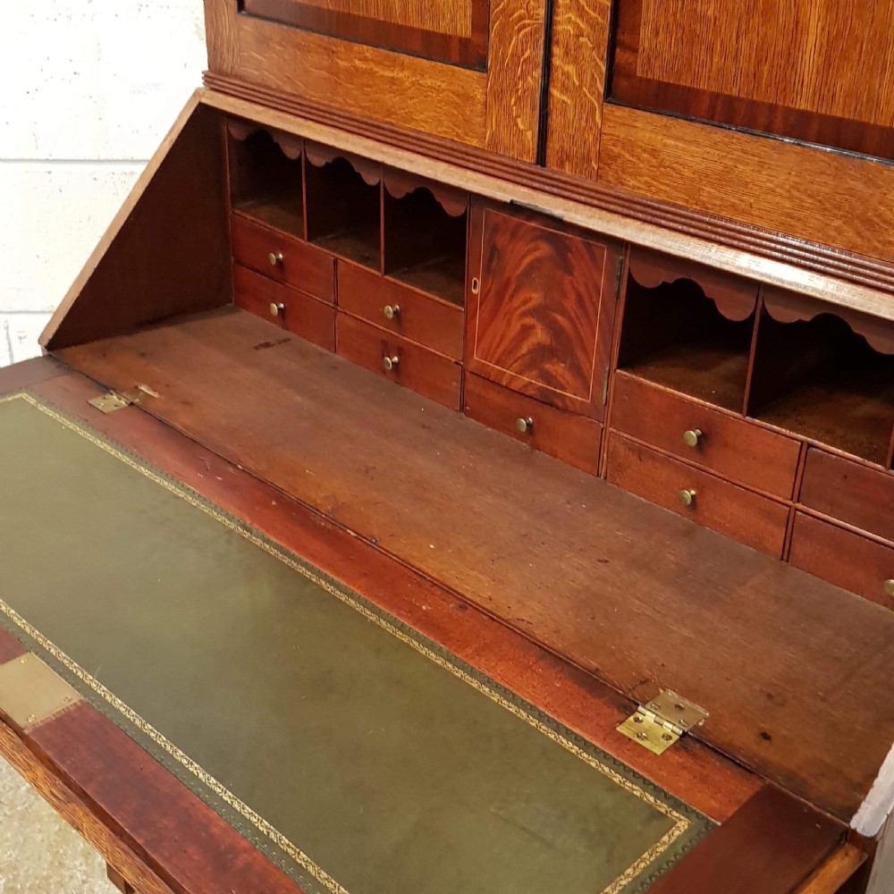 ANTIQUE 18TH CENTURY PERIOD OAK & MAHOGANY BUREAU BOOKCASE C1780 View III