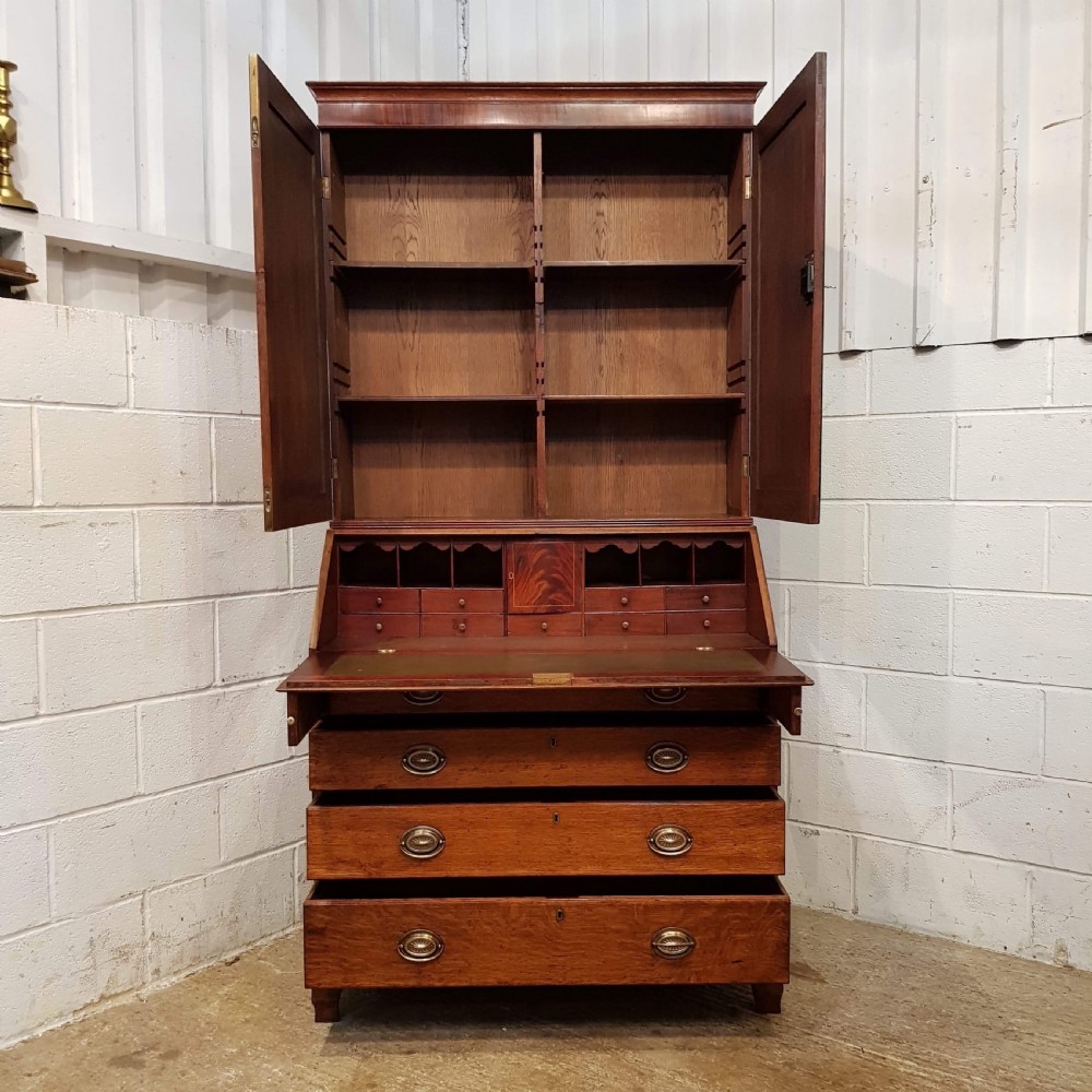 ANTIQUE 18TH CENTURY PERIOD OAK & MAHOGANY BUREAU BOOKCASE C1780 View IV