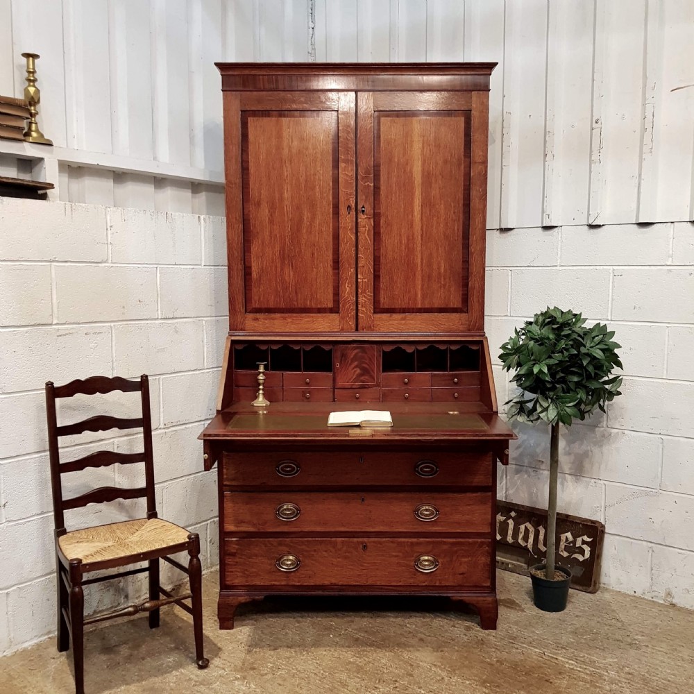 ANTIQUE 18TH CENTURY PERIOD OAK & MAHOGANY BUREAU BOOKCASE C1780 View V
