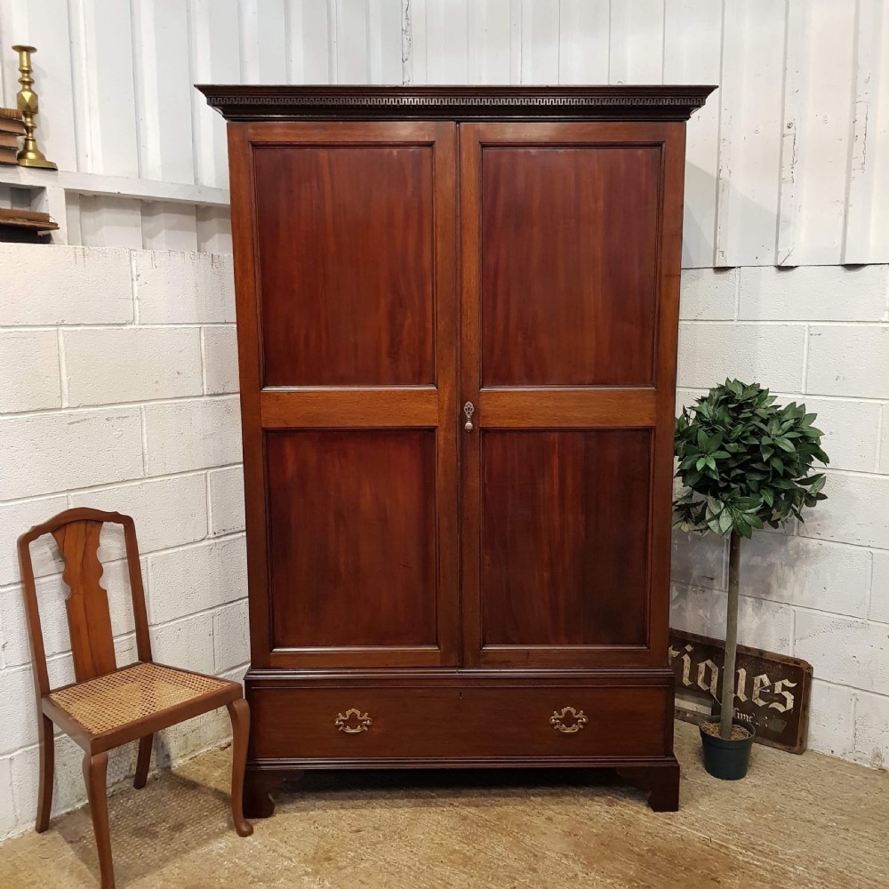ANTIQUE LATE GEORGIAN PERIOD MAHOGANY DOUBLE WARDROBE C1800