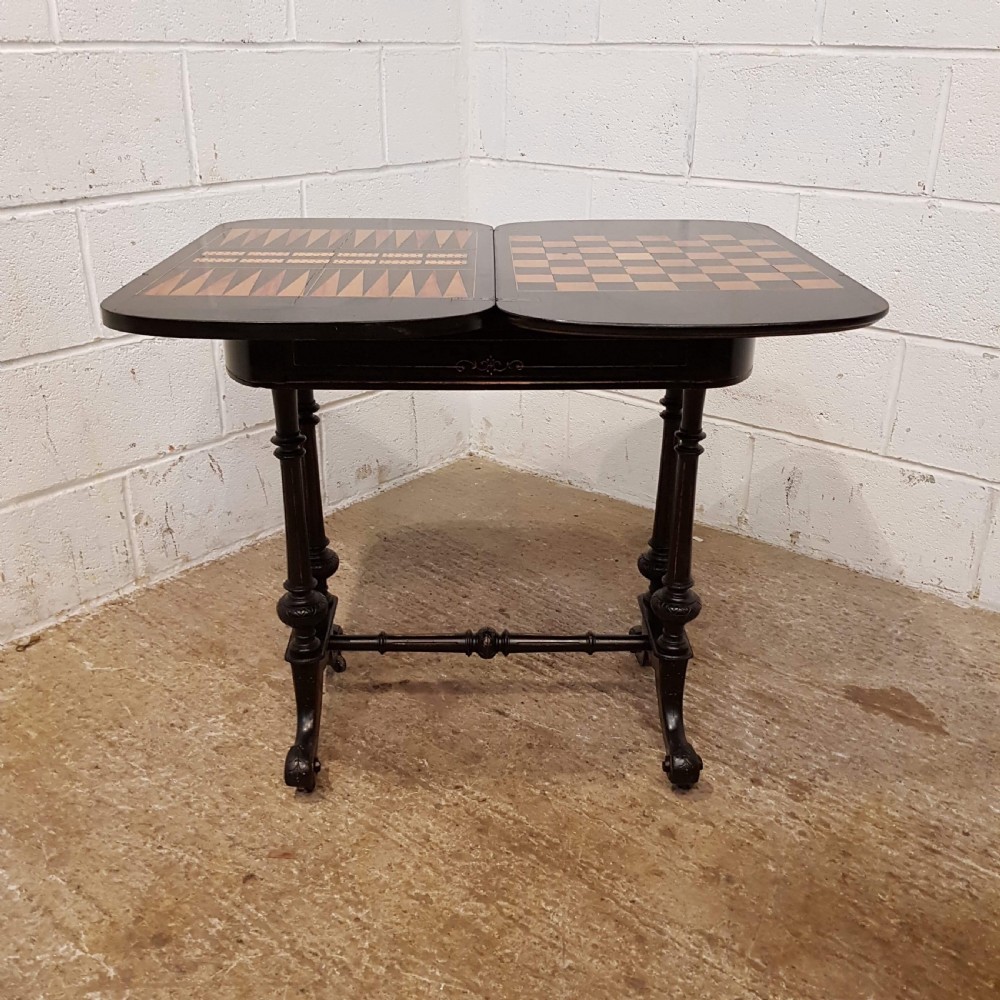 ANTIQUE AESTHETIC EBONISED FOLD OVER GAMES TABLE C1890 View IV
