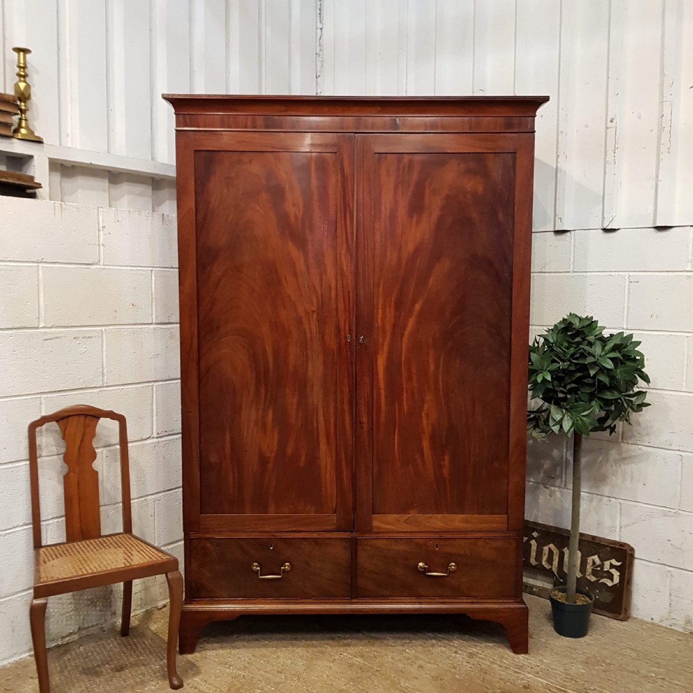 ANTIQUE GEORGIAN MAHOGANY DOUBLE WARDROBE C1780