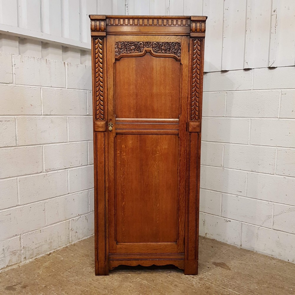 ANTIQUE CARVED OAK HALL WARDROBE C1920 View V