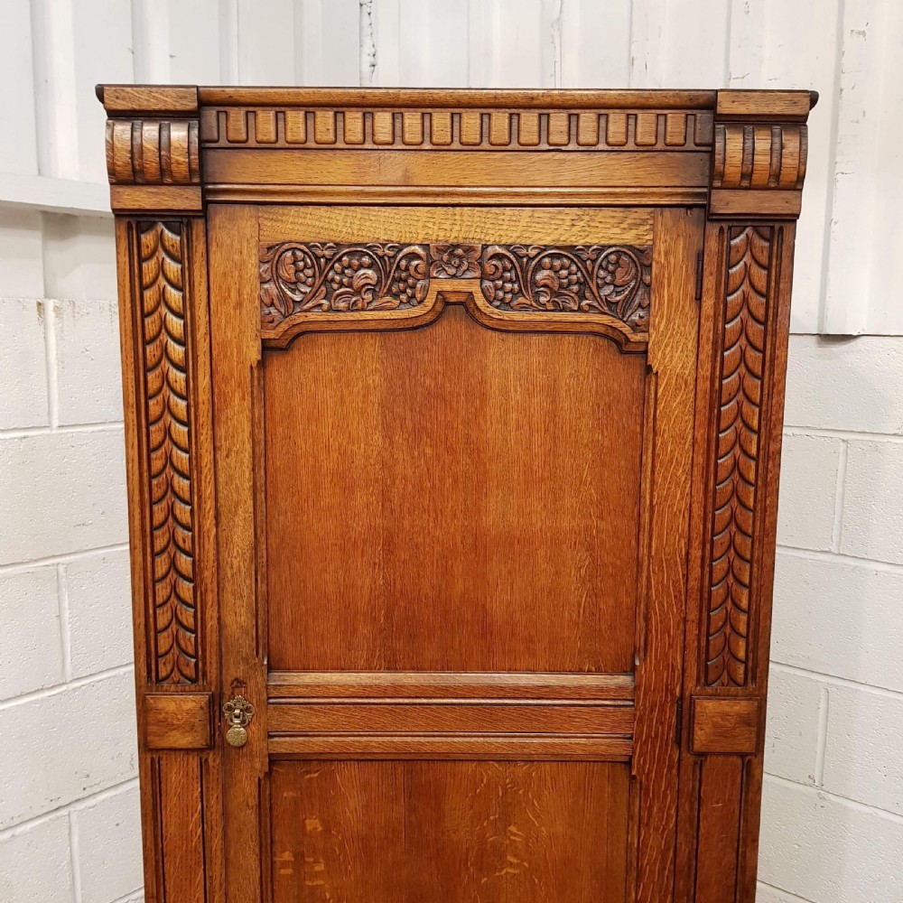 ANTIQUE CARVED OAK HALL WARDROBE C1920 View VI