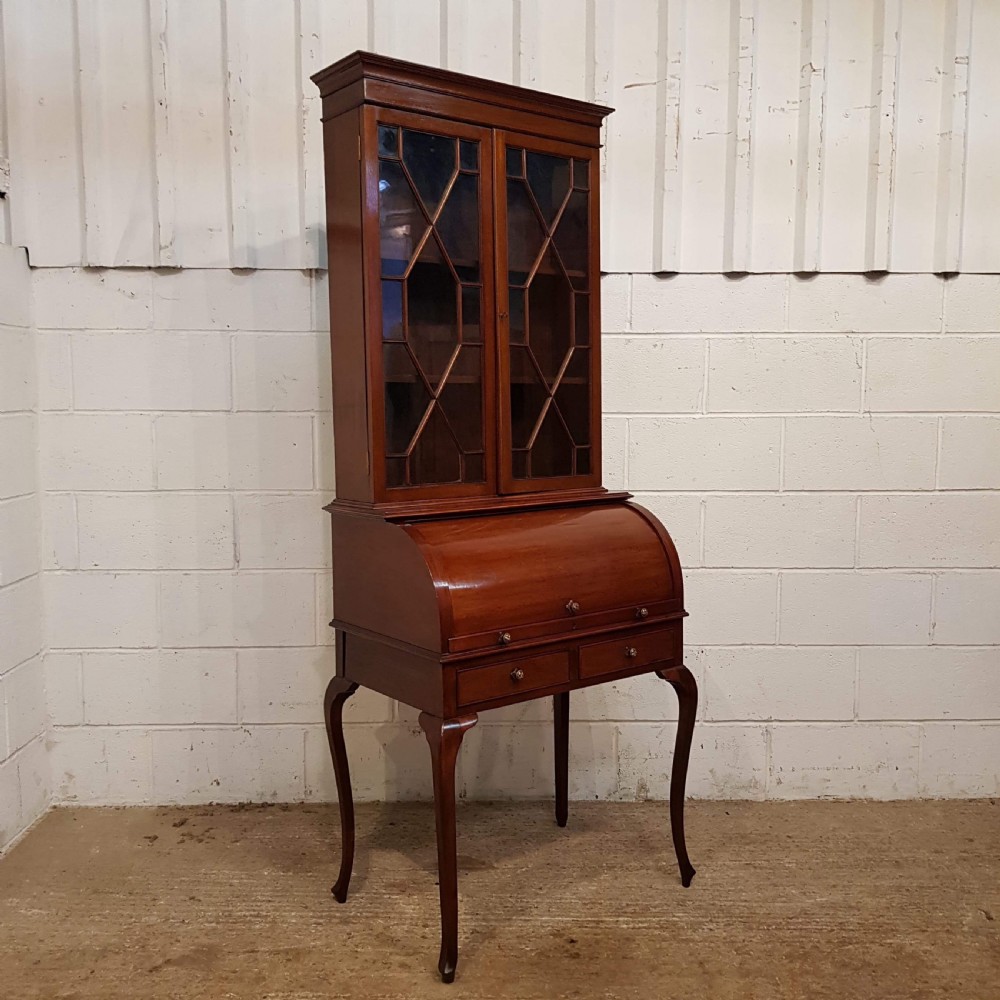 ANTIQUE EDWARDIAN MAHOGANY CYLINDER BUREAU BOOKCASE C1900 View II