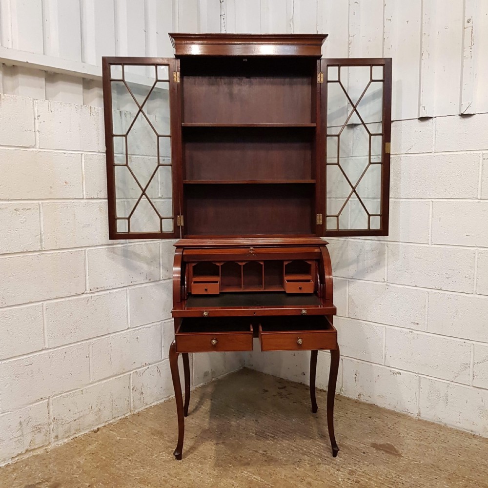 ANTIQUE EDWARDIAN MAHOGANY CYLINDER BUREAU BOOKCASE C1900 View III